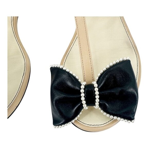 Chanel CC Logo Bow Pearl Leather Sandals Wide Fit - Picture 5 of 9
